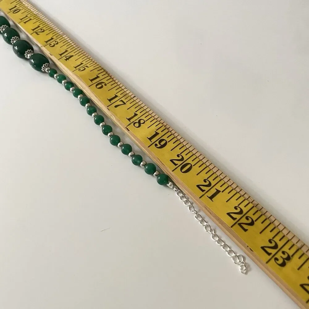 Earth Mined Emerald Green Gemstone Silver Tone Beaded Necklace Statement